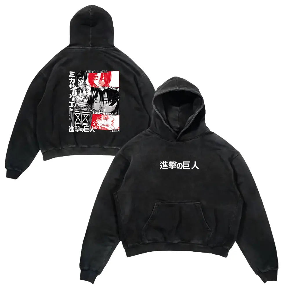 Attack On Titan Vintage Washed Oversized Hoodies