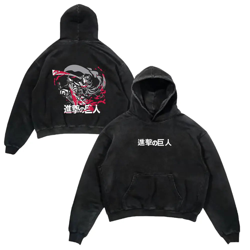 Attack On Titan Vintage Washed Oversized Hoodies