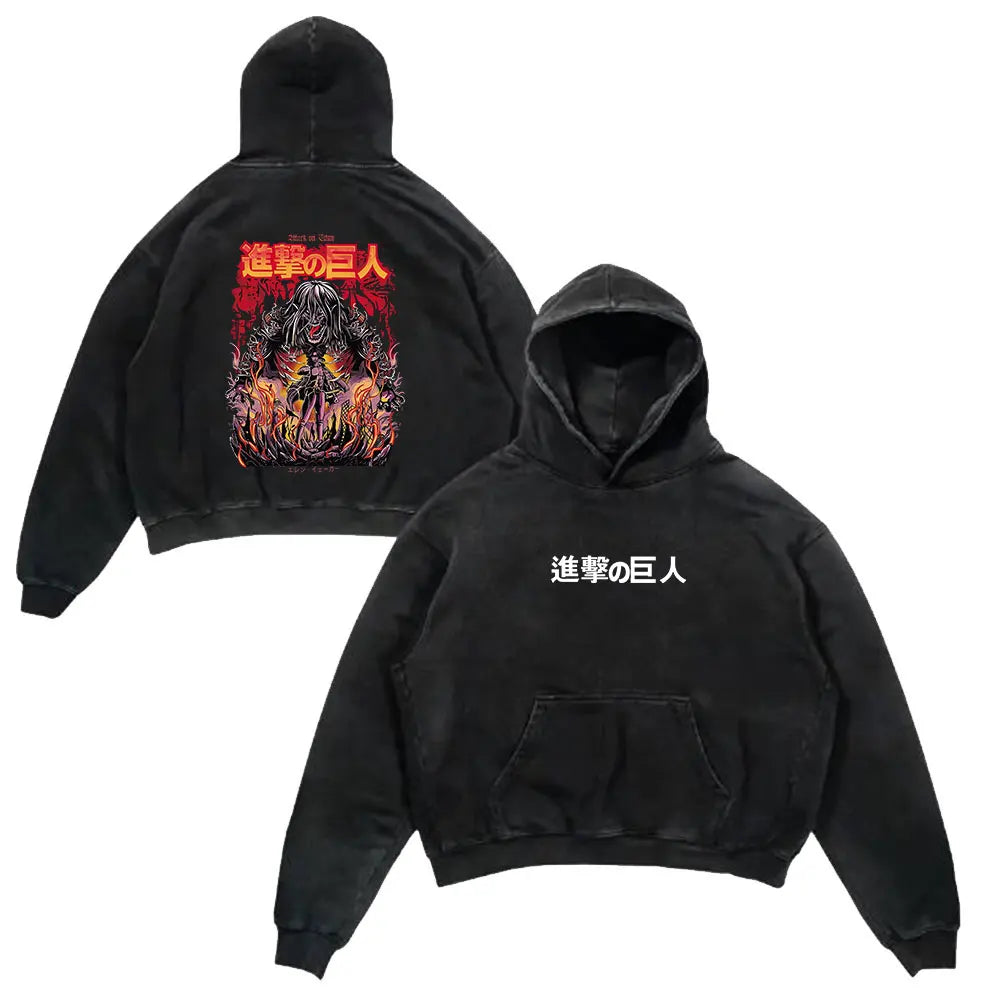 Attack On Titan Vintage Washed Oversized Hoodies