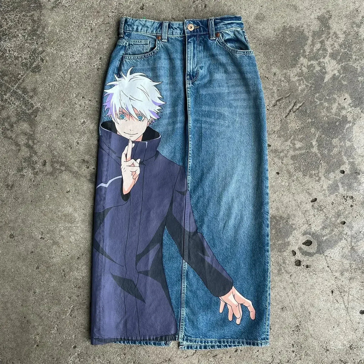 Anime Jujutsu Kaisen "Gojo" Graphic Printed Denim  Baggy Jeans