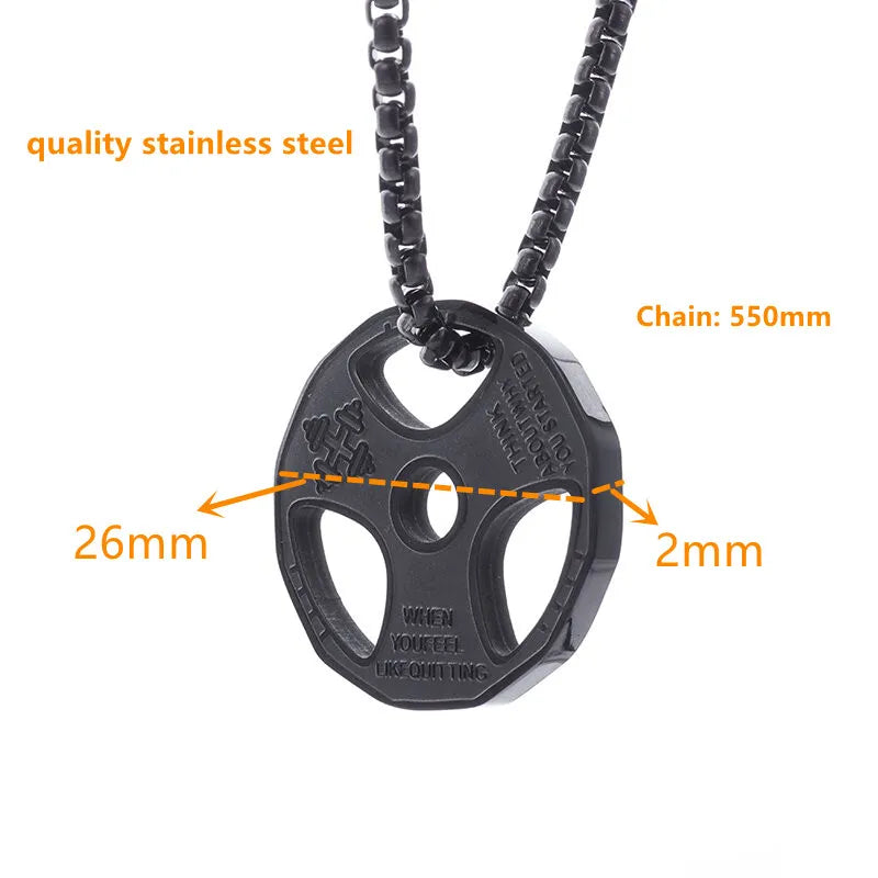 Steel Dumbbell, Weight Plate Pendant Necklace