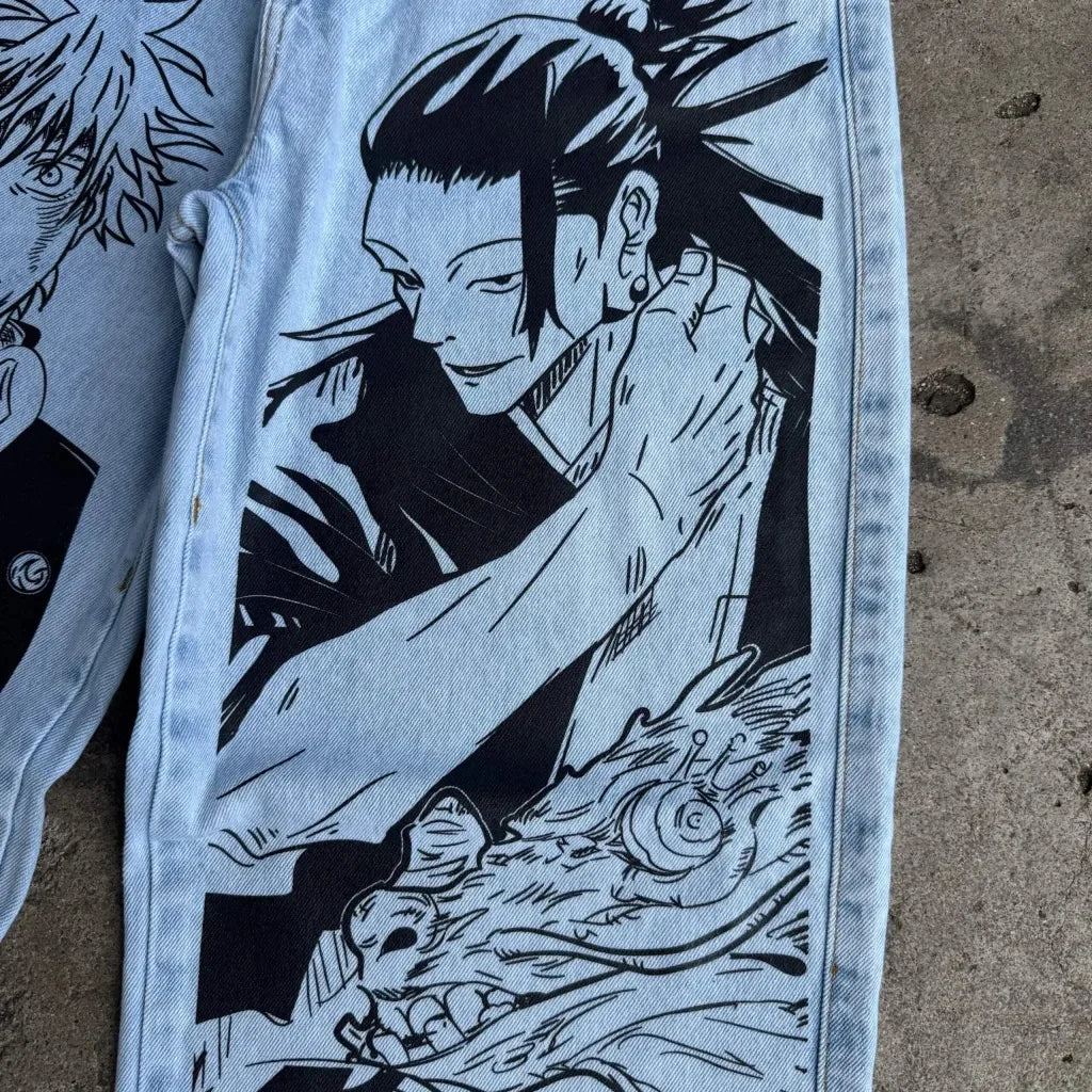 Anime Jujutsu Kaisen Light Blue Denim Jeans