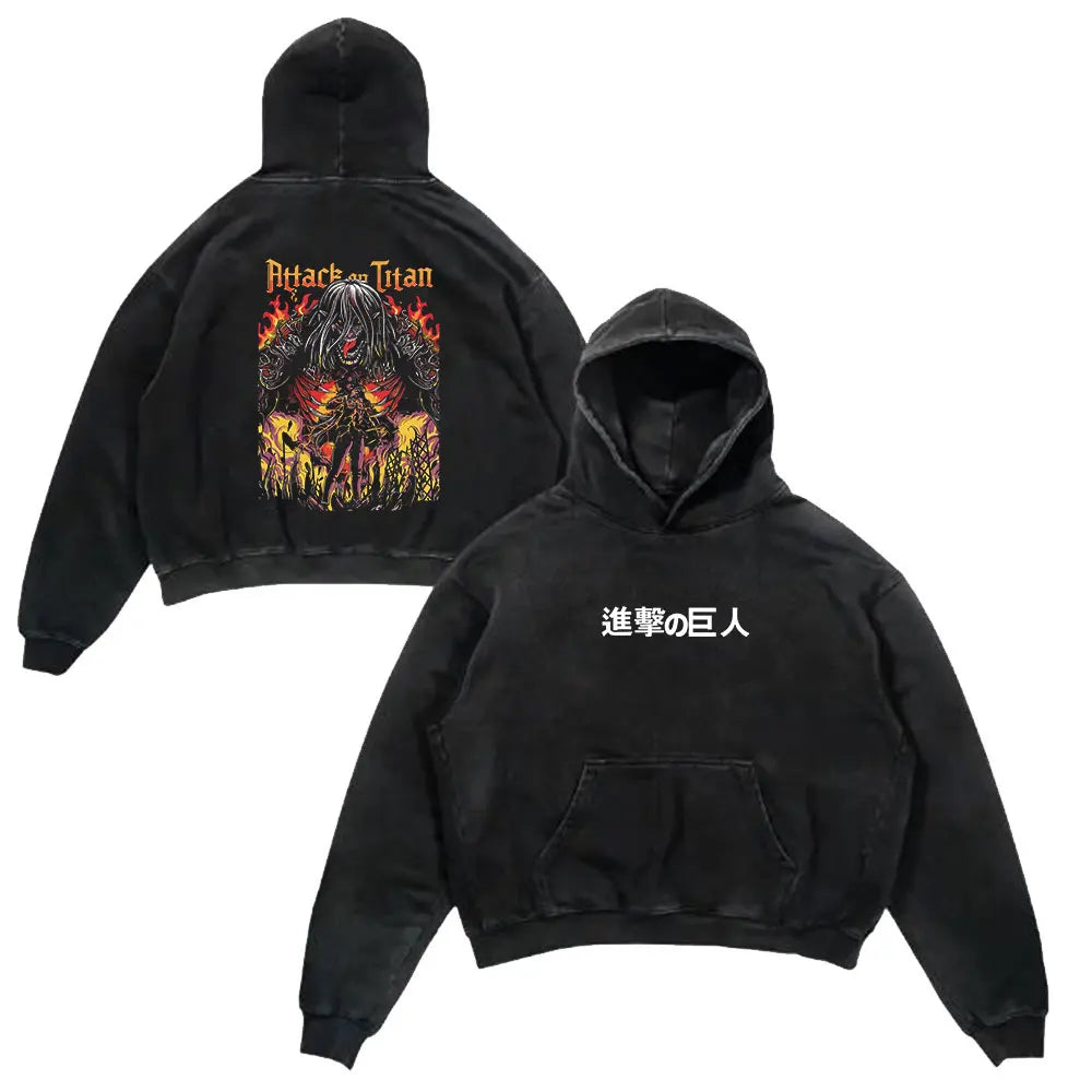 Attack On Titan Vintage Washed Oversized Hoodies