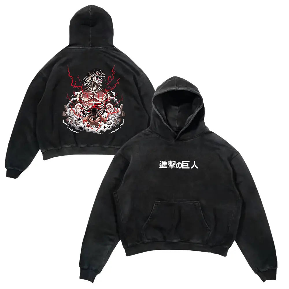 Attack On Titan Vintage Washed Oversized Hoodies