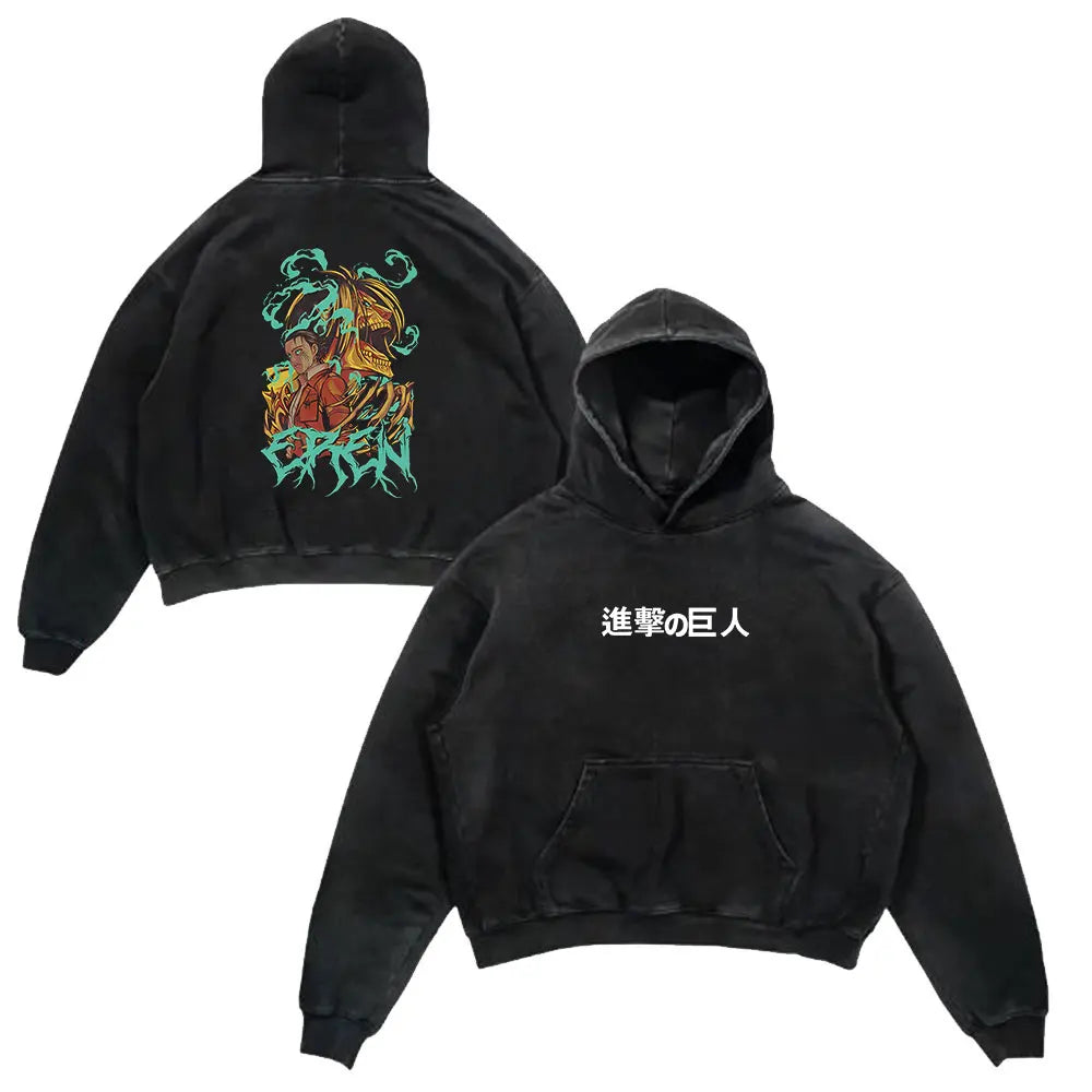 Attack On Titan Vintage Washed Oversized Hoodies