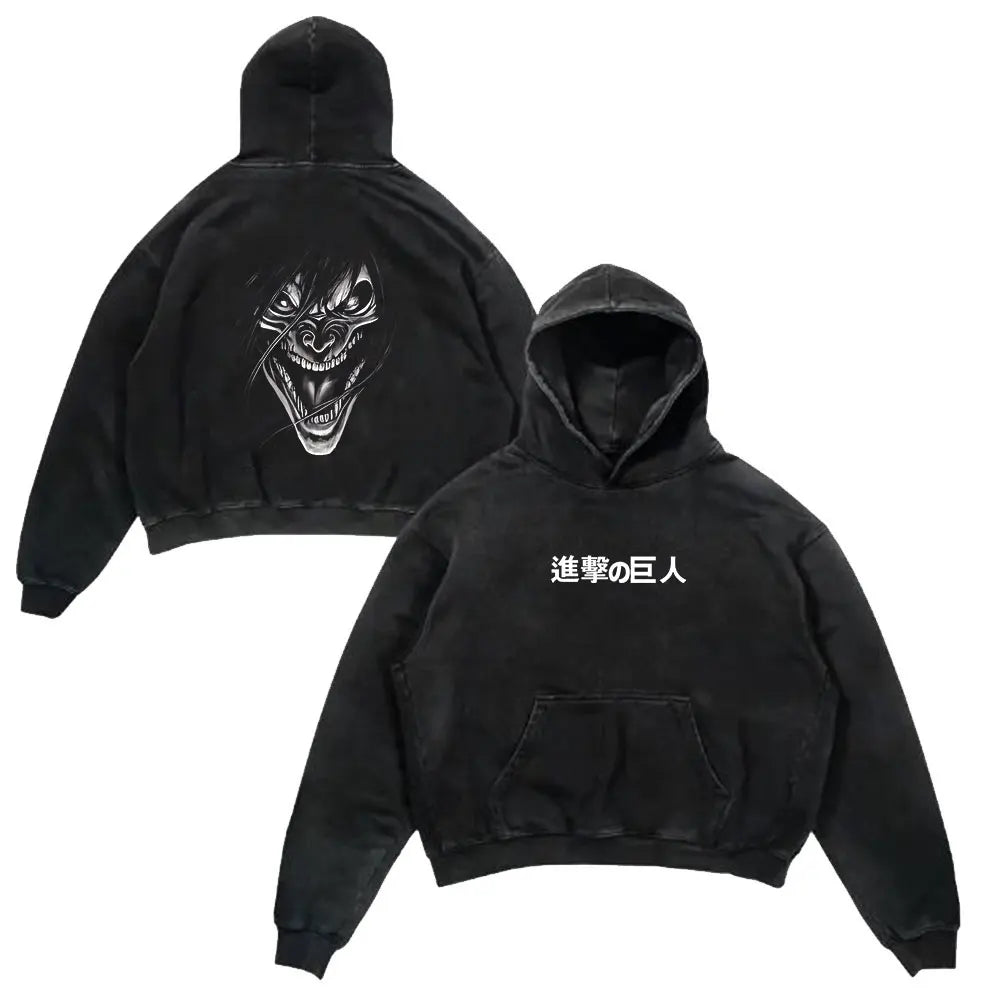 Attack On Titan Vintage Washed Oversized Hoodies