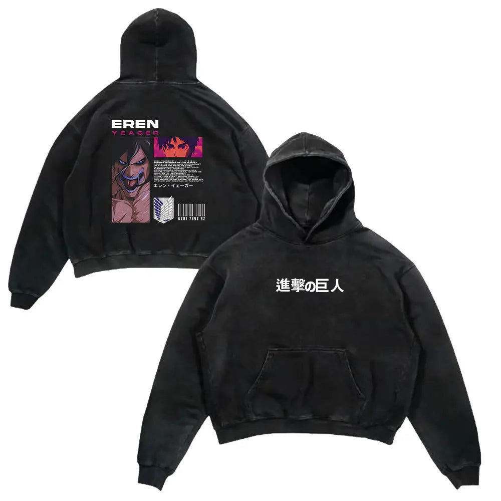 Attack On Titan Vintage Washed Oversized Hoodies