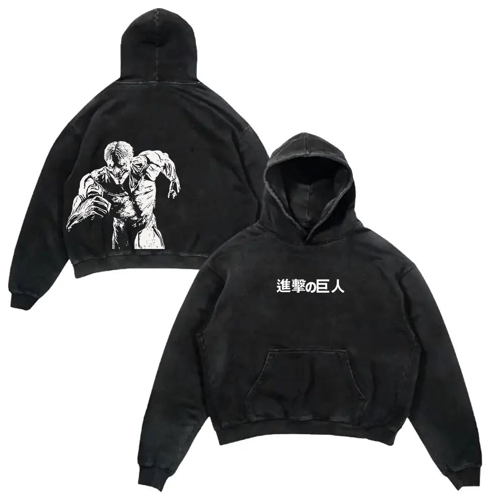 Attack On Titan Vintage Washed Oversized Hoodies
