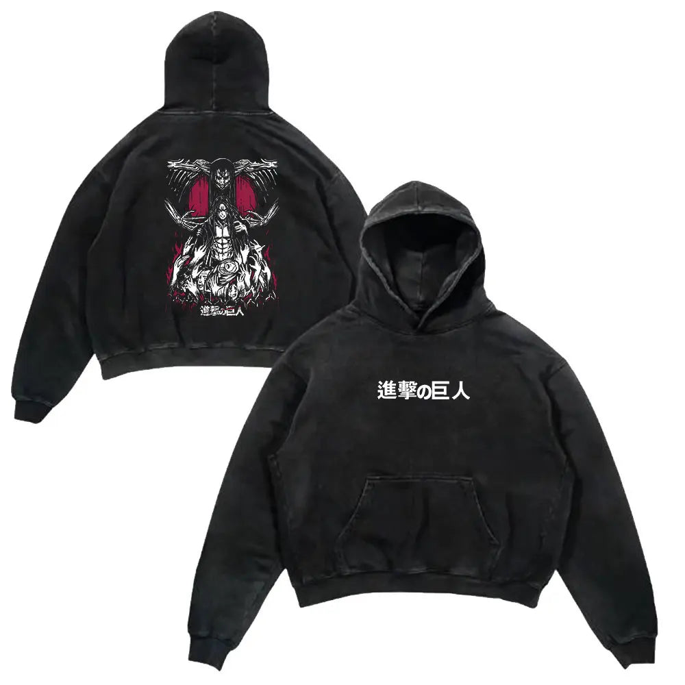 Attack On Titan Vintage Washed Oversized Hoodies