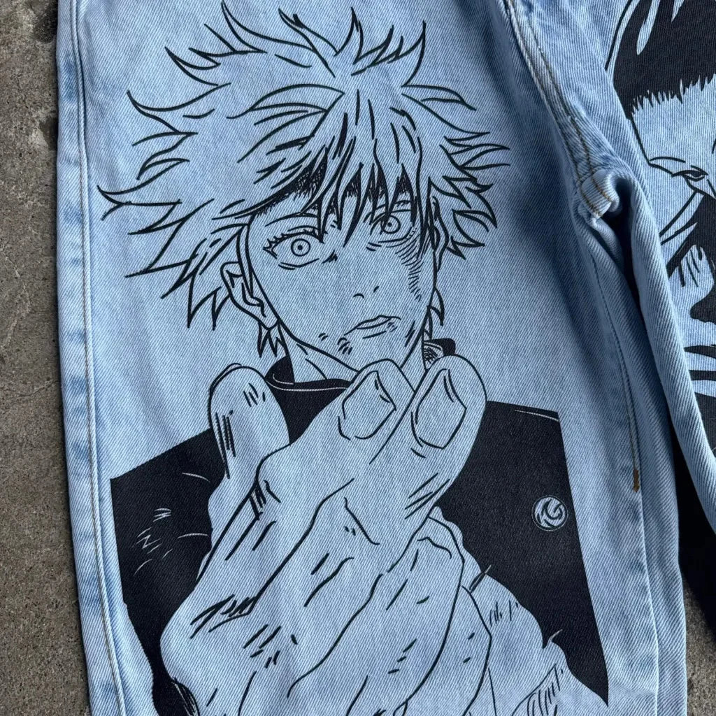 Anime Jujutsu Kaisen Light Blue Denim Jeans
