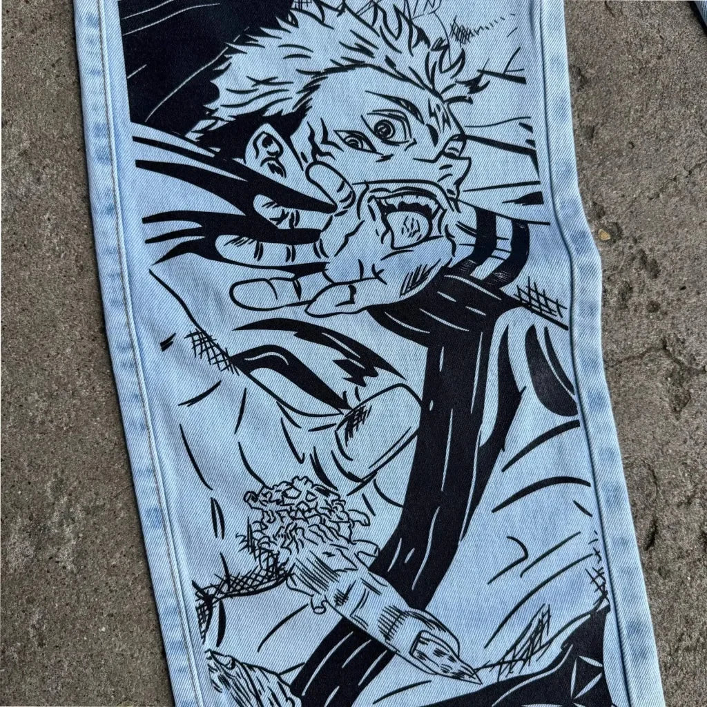 Anime Jujutsu Kaisen Light Blue Denim Jeans
