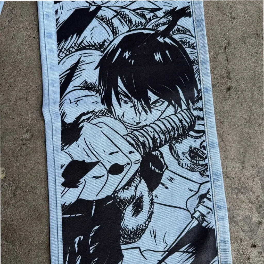 Anime Jujutsu Kaisen Light Blue Denim Jeans